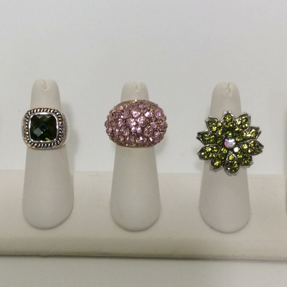Pink & Green Bling Ring Trio